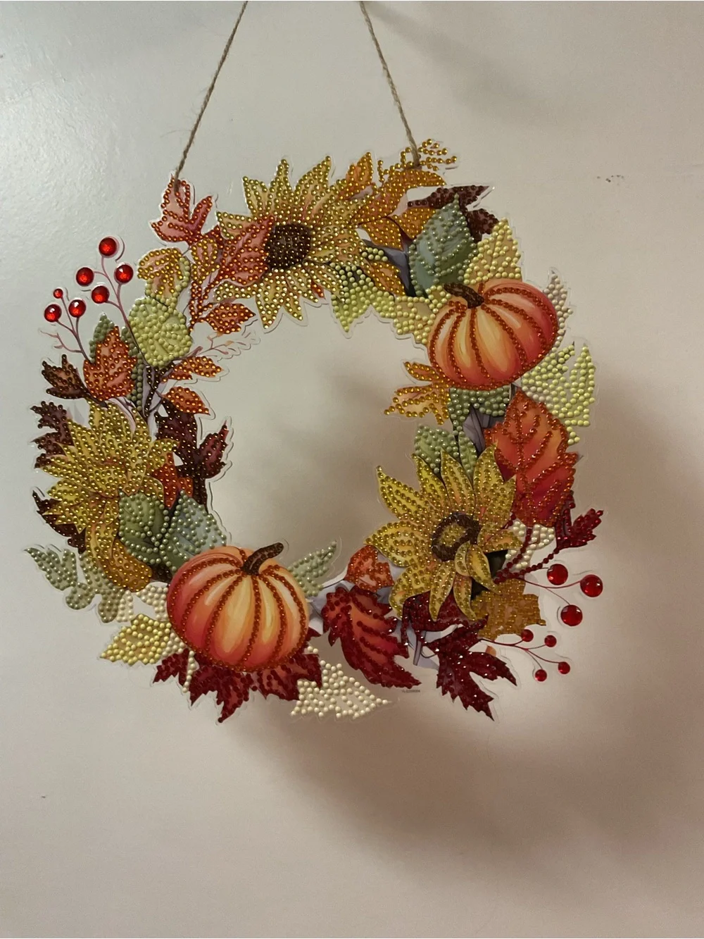 Fall Sunflower & Pumpkin Diamond Art Wreath - Orange Autumn Wall Decor Sealed
